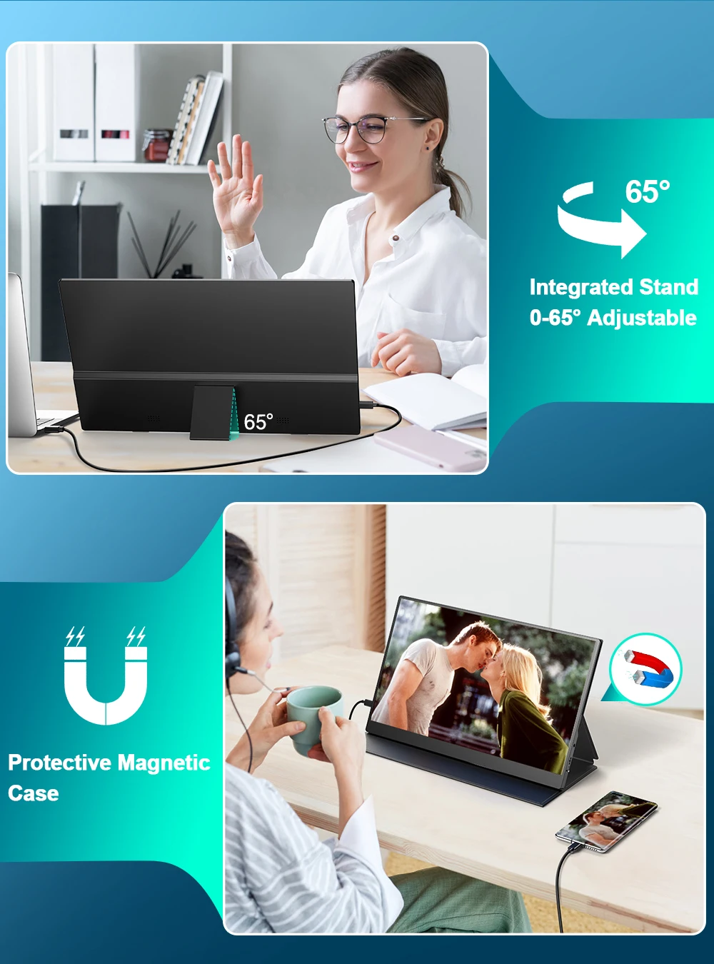 Uperfect 15.6 ġ ޴  QLED 1080P Ʈ ÷ 100% SRGB IPS ȭ USB C Travel Mini HDMI PC MAC ȭ PS5 Xbox NS 