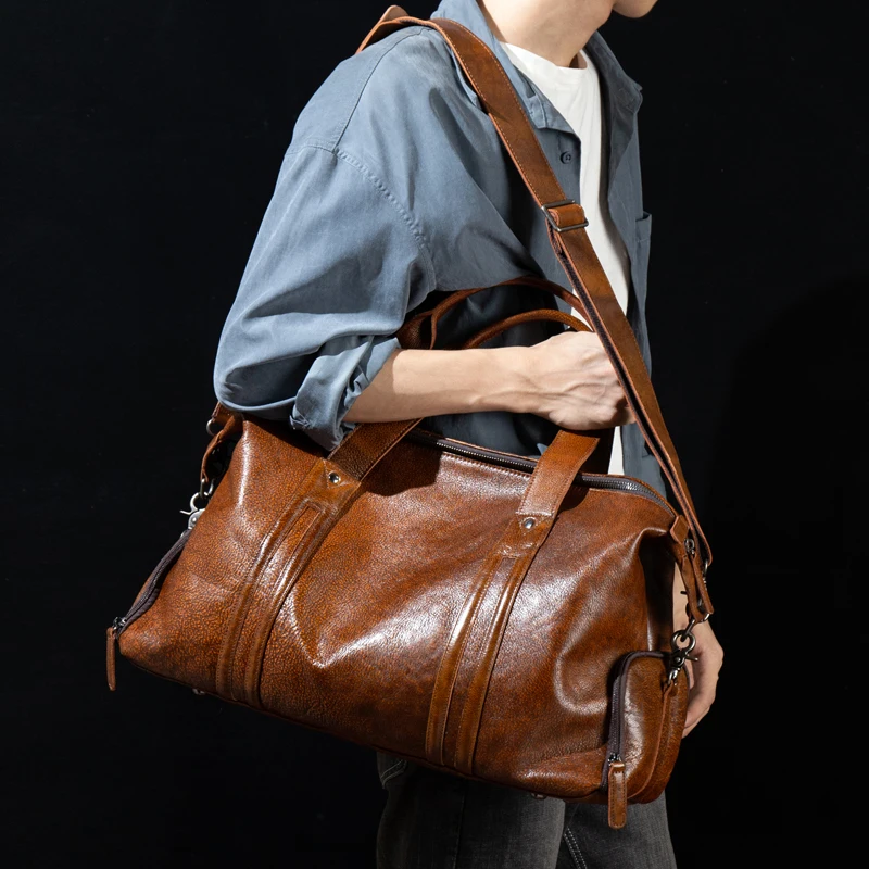 Leather short-distance travel bag men's hand-held large-capacity travel bag top layer leather shoulder