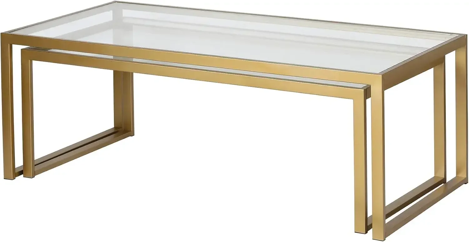 Rectangular Nested Coffee Table in Brass, Modern coffee tables for living room, studio apartment essentials 4
