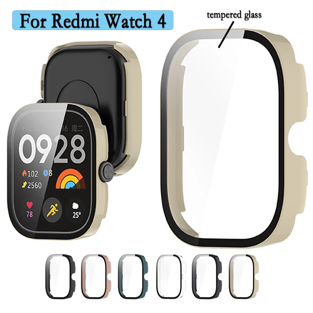 For Redmi Watch 4 2-in-1 Watch Case+Tempered Glass Hard Cover With Screen Protector Film PC Watch Shell