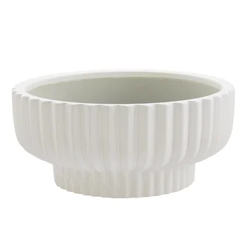 White Round Ceramic Flower Pot, 12-Inch Fischer Style Planter for Home or Garden 2
