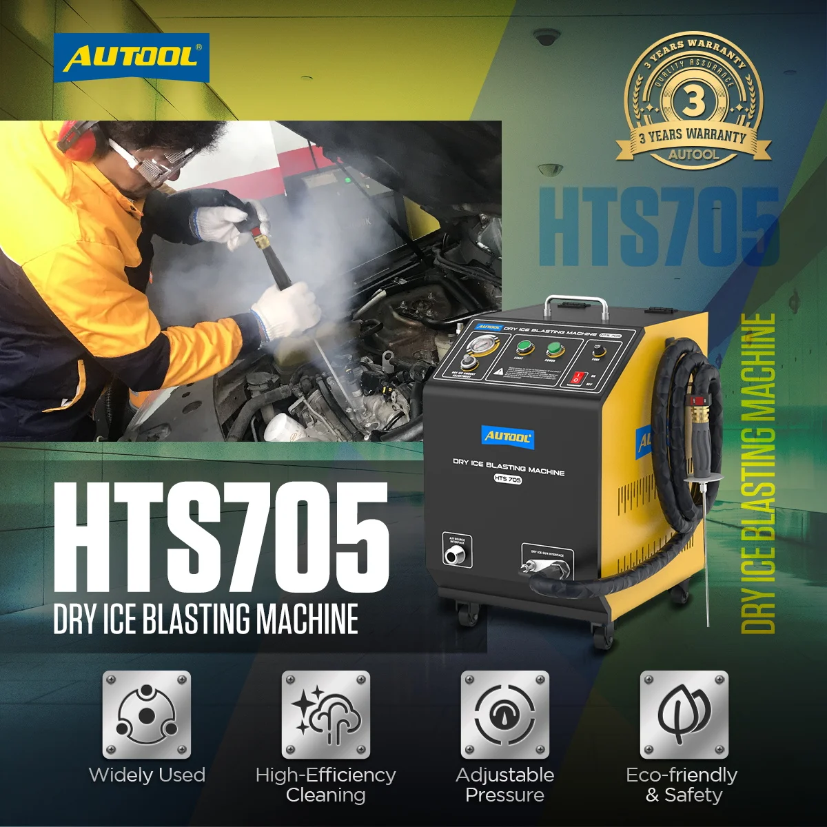 AUTOOL HTS705 Dry Ice Blast Cleaning Machine 110V/220V Engine Throttle  Carbon Cleaner Crusher Pressure Washing Machine
