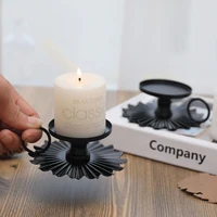 1PC Holder Iron Taper Candlestick Candleholder Black Metal Pillar Plate Holders Stand Christmas Wedding Desktop Cast Decor Fan 4