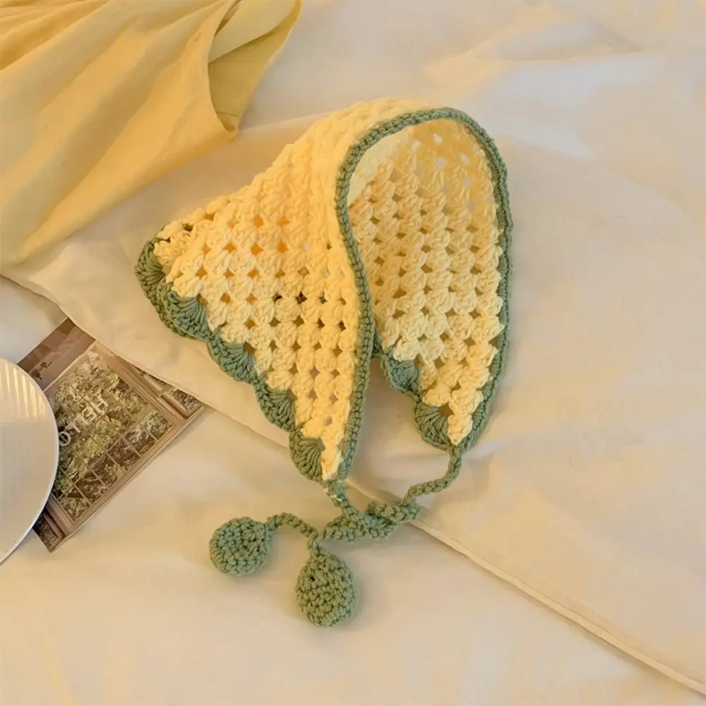 Handmade Crochet Headscarf Gift Hollow Knitted French Pastoral Style Headband Towel Retro Hairband 4