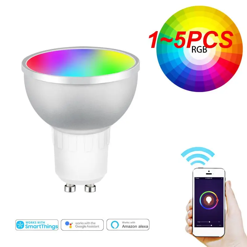 

Умная лампа Tuya Gu10 с голосовым управлением, 1-5 шт., 5 Вт, RGBCW, поддержка Alexa Echo Plus Home