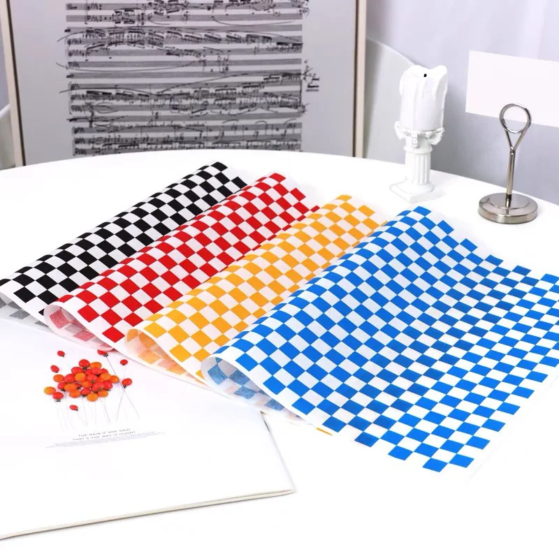 Colorful Grid Pizza & Fried Food Oil-Proof Paper Sheets, 1000PCS Bulk Lot for Hambu... - SKU OPPS1530 - UGI Packaging