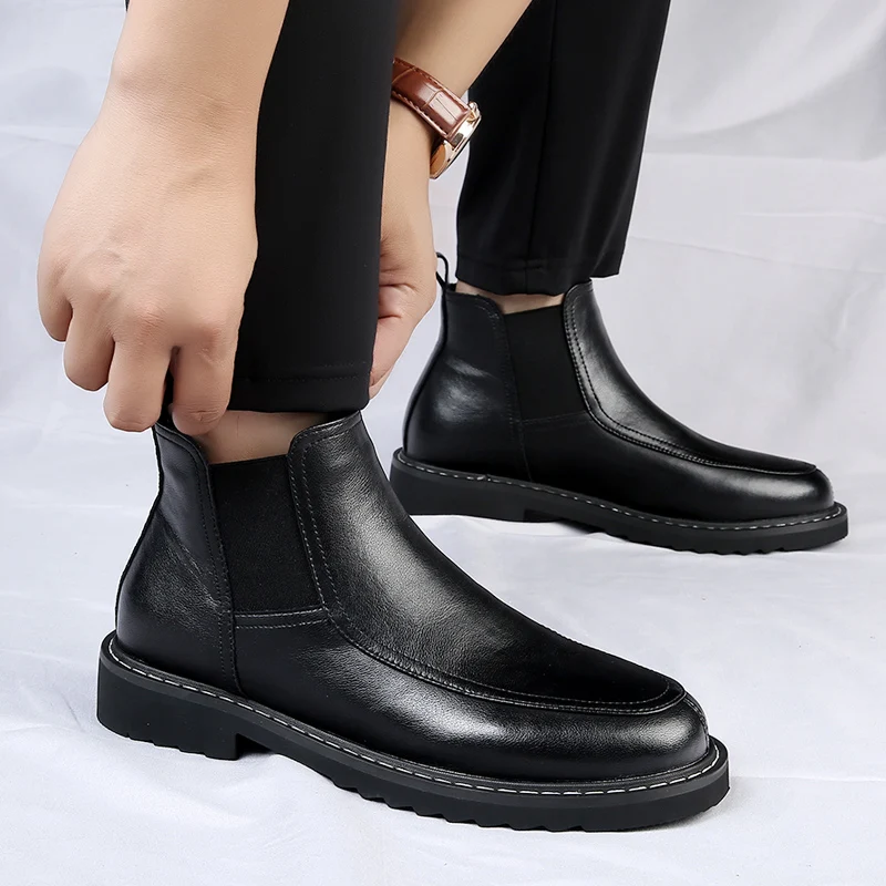 Stivali In Pelle Da Uomo In Stile Britannico Scarpe Da Lavoro Da Uomo Stivali Invernali Stivali Con Suola Spessa Business Scarpe Chelsea Stivali Indos
