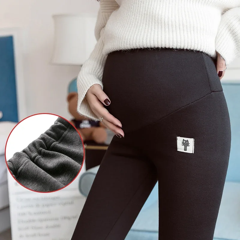 2024 Autumn Winter Maternity Skinny Legging Korean Fashion Slim Pencil Pants Clothes for Pregnant Women Thicken Warm Pregnancy 5