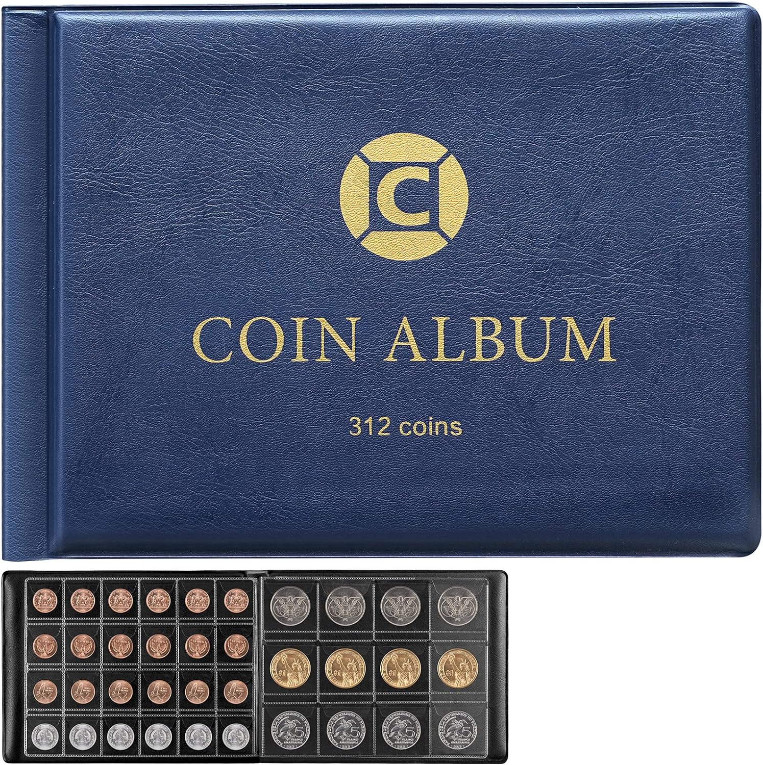 Coin Collection Supplies Book Holder for Collectors, 312 Pockets Coins Collecting Album for 20 25 27 30 38 46mm, coin display
