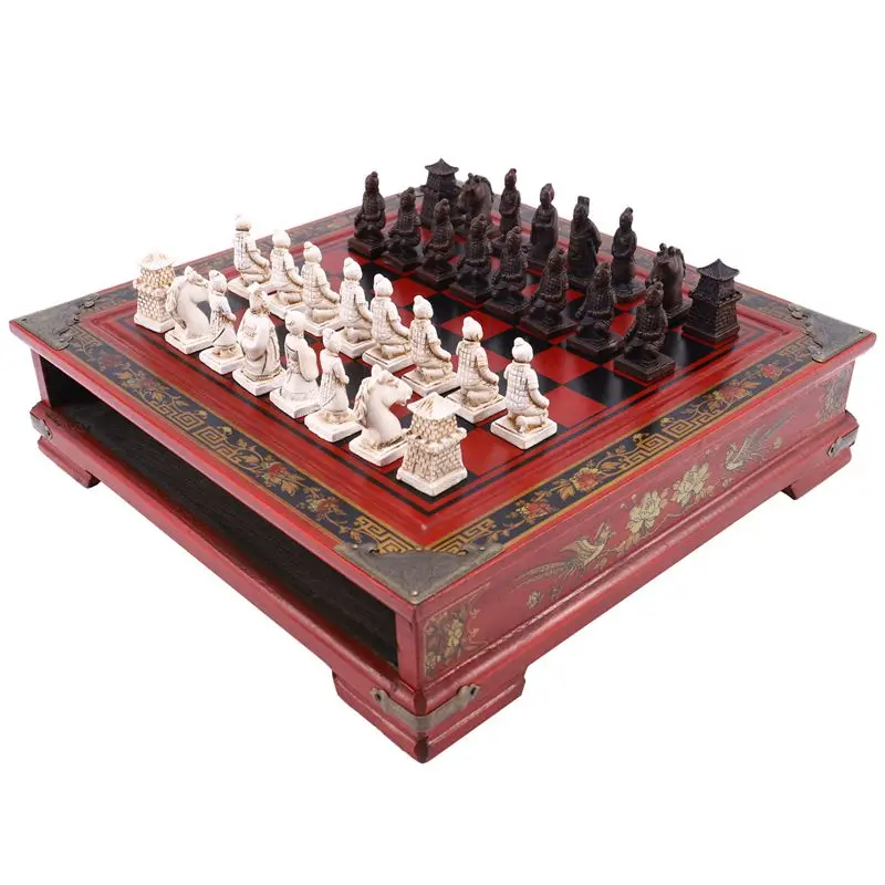 Scacchi In Legno Cinesi Retrò Guerrieri Di Terracotta Scacchi In Legno Fare Vecchio Intaglio Resina Chessman Natale Compleanno Regalo Premium