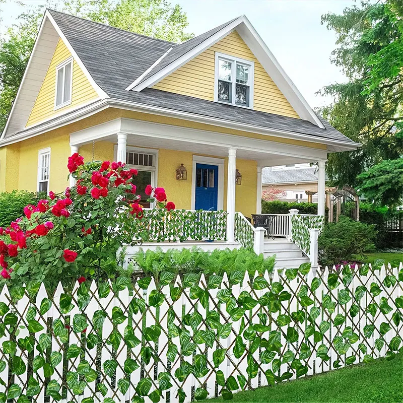 Artificial Plants Mini Wooden Fence Telescopic Green Leaves Garden Fence Wall Guardrail Yard Blocking Mesh Grille Home Decor