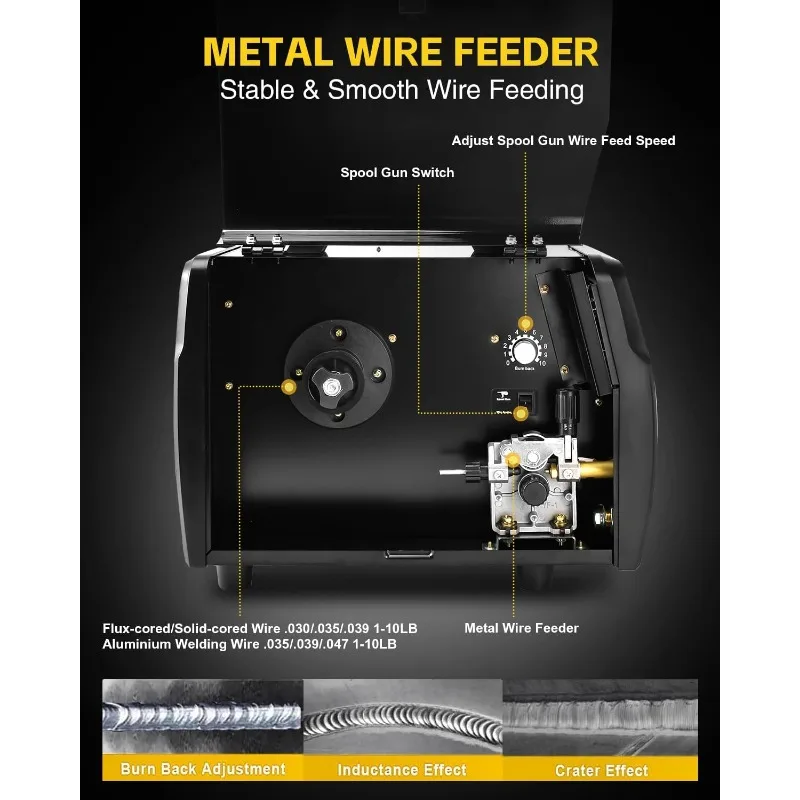 HZXVOGEN 200A Aluminum MIG Welder, 5 in 1 Multi-process Welding Machine 110V/220V Classless Flux Core Welder/Lift Welder/Spot