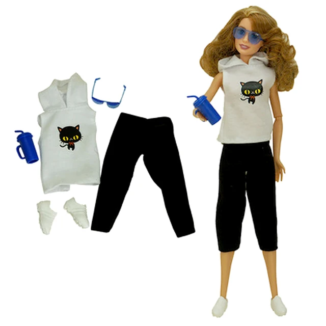 Fashion Outfits For Barbie Doll Clothes Set For Barbie Shirt Pants Shoes Glasses Crown Purse Hat Toys 1/6 Dolls Accessories No.23 set