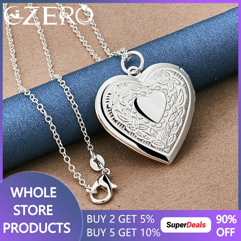 925 Sterling Silver 18-30 Inches Chain Carving Heart Photo Frame Pendant Necklace For Women Man Wedding Party Fashion Jewelry