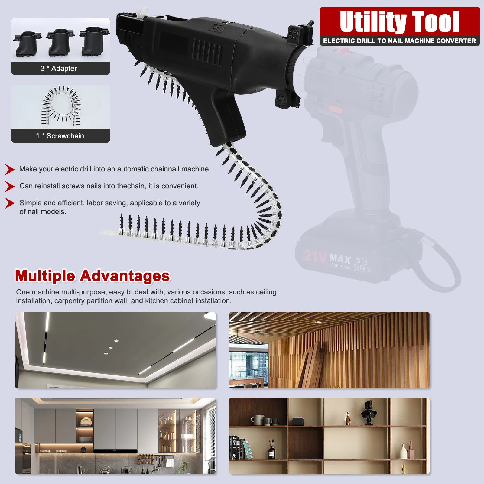 Electric Nailing Machine Woodworking Stapler Conversion Tool Automatic Lithium E
