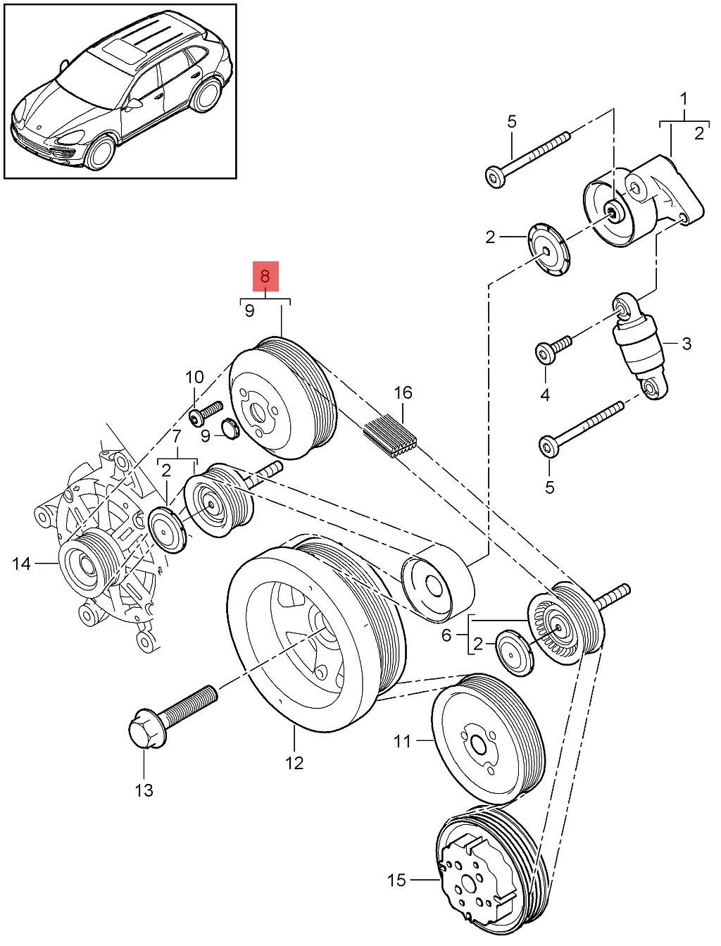Water pump pulley for Porsche Cayenne S 4.8L Cayenne Turbo 4.8T Panamera Turbo 4.8T 94810609101 94810609100