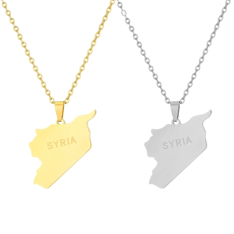 

Y4QE Smooth Surface Syria Map Pendant Necklace for Women Girls Syrian Party Birthday Jewelry Gift for Teens Peace Lover