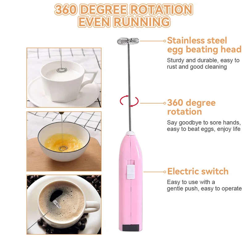 2Pcs Electric Whisk Hand Mixer Blender Mini Egg Beater Handheld Home  Kitchen Stainless Steel Milk Frother Tea Mixer without Battery (Blue)