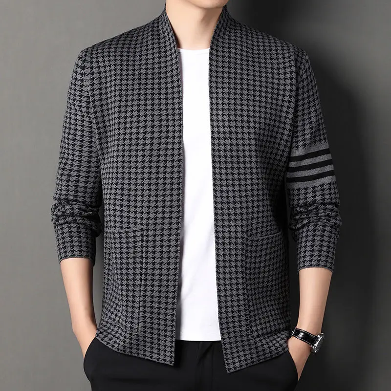 Men's Trend Knitting Cardigan Spring Autumn New Long Sleeve Striped Patchwork Loose Jacket Tops Vintage Fashion Men Clothing