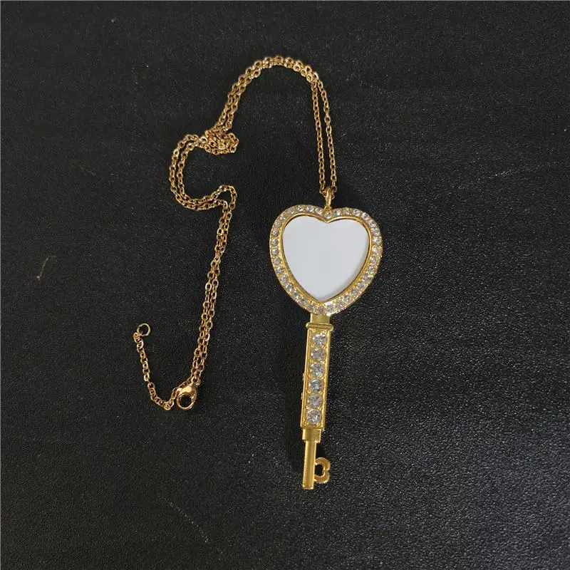 

sublimation blank heart key necklaces pendants with stainless steel chains hot tranfer printing consumable 30pieces/lot