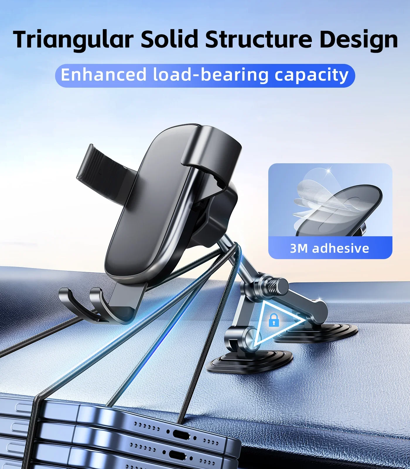 Eary Gravity Car Phone Holder Stand Mount for Dashboard Aluminum Alloy Base With 360°Rotate Fit for Samsung iPhone 4.7-7.2 inch