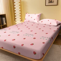1 Cartoon Cute Plant Strawberry Rabbit printed matte Fitted Sheet, bedroom printed bed cover, bedding (excluding pillowcases) 1