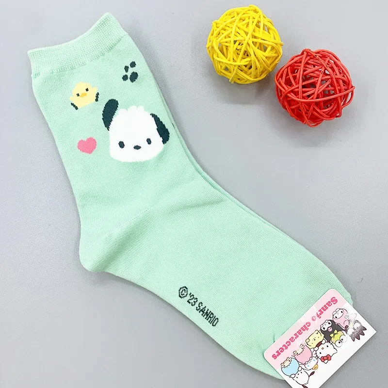 New Kawaii Sanrio Kuromi Mymelody Cinnamoroll Pom Pom Purin Badbadtz-Maru Keroppi Socks Ins Christmas Gift for Girls