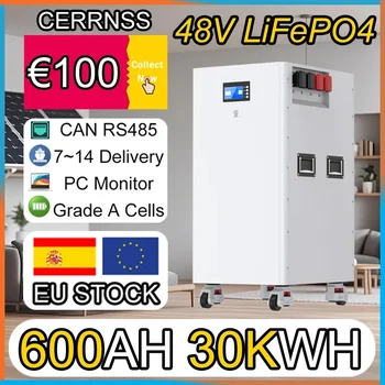 LiFePO4 48V 600AH 30KW Battery Pack 51.2V 100AH 300AH Lithium battery With 16S 200A Smart BMS 10000+ Cycle For Inverter EU Stock 1