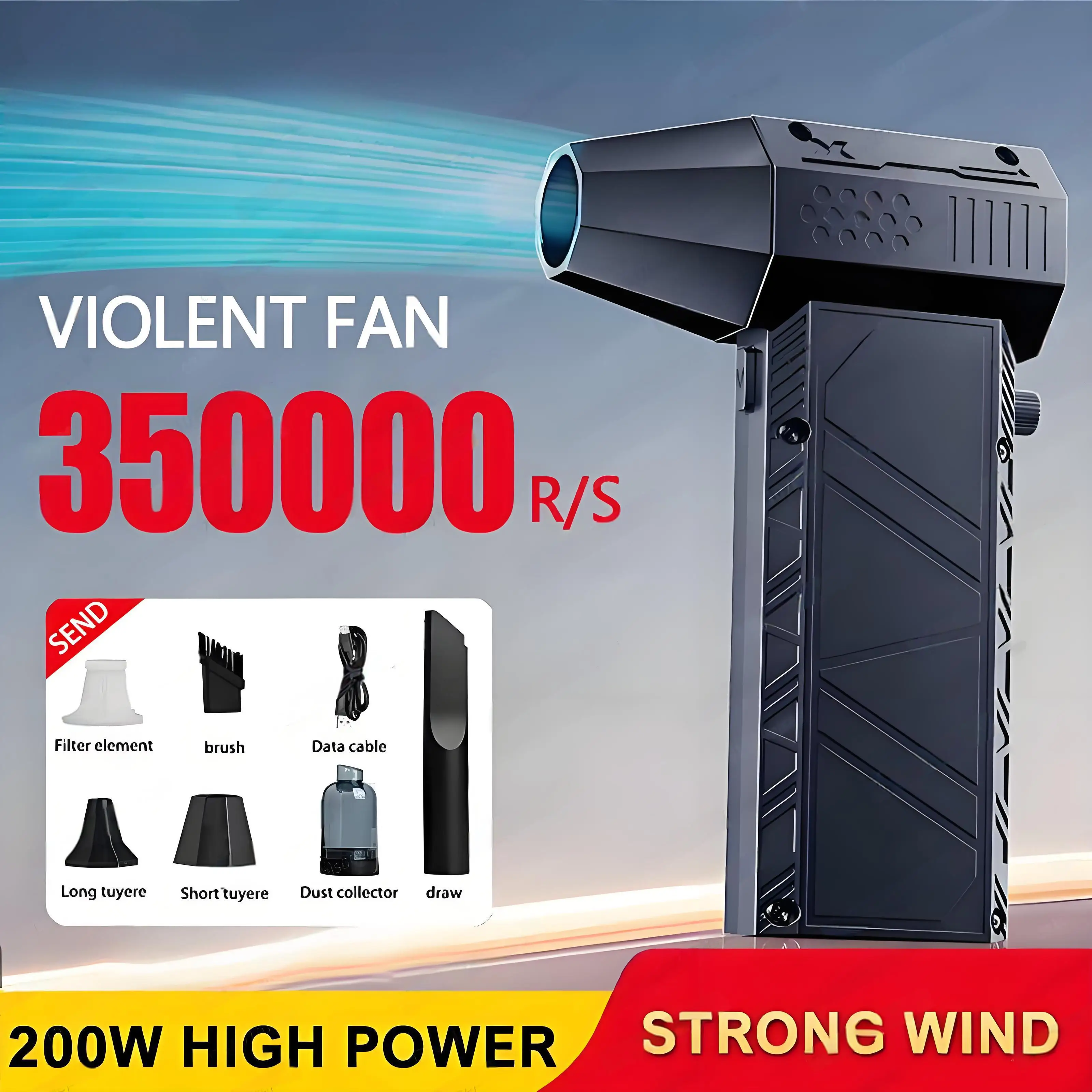 350000RPM X6 Violent Fan Blower Vacuum Dust Cleaner Type-C Charging Strong Winds 53m/s Brushless Turbo Jet Blower 