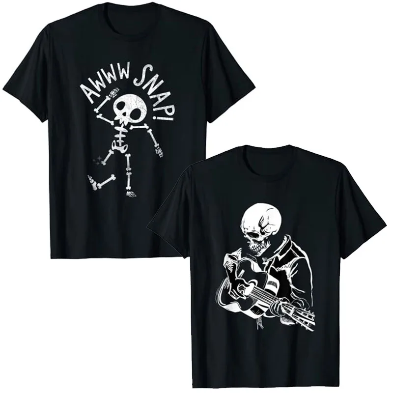 

Skeleton Head Playing Acoustic Rock on His Guitar Its Music T-Shirt Funny Halloween-Skeleton Costume Tee Tops Aesthetic Clothes