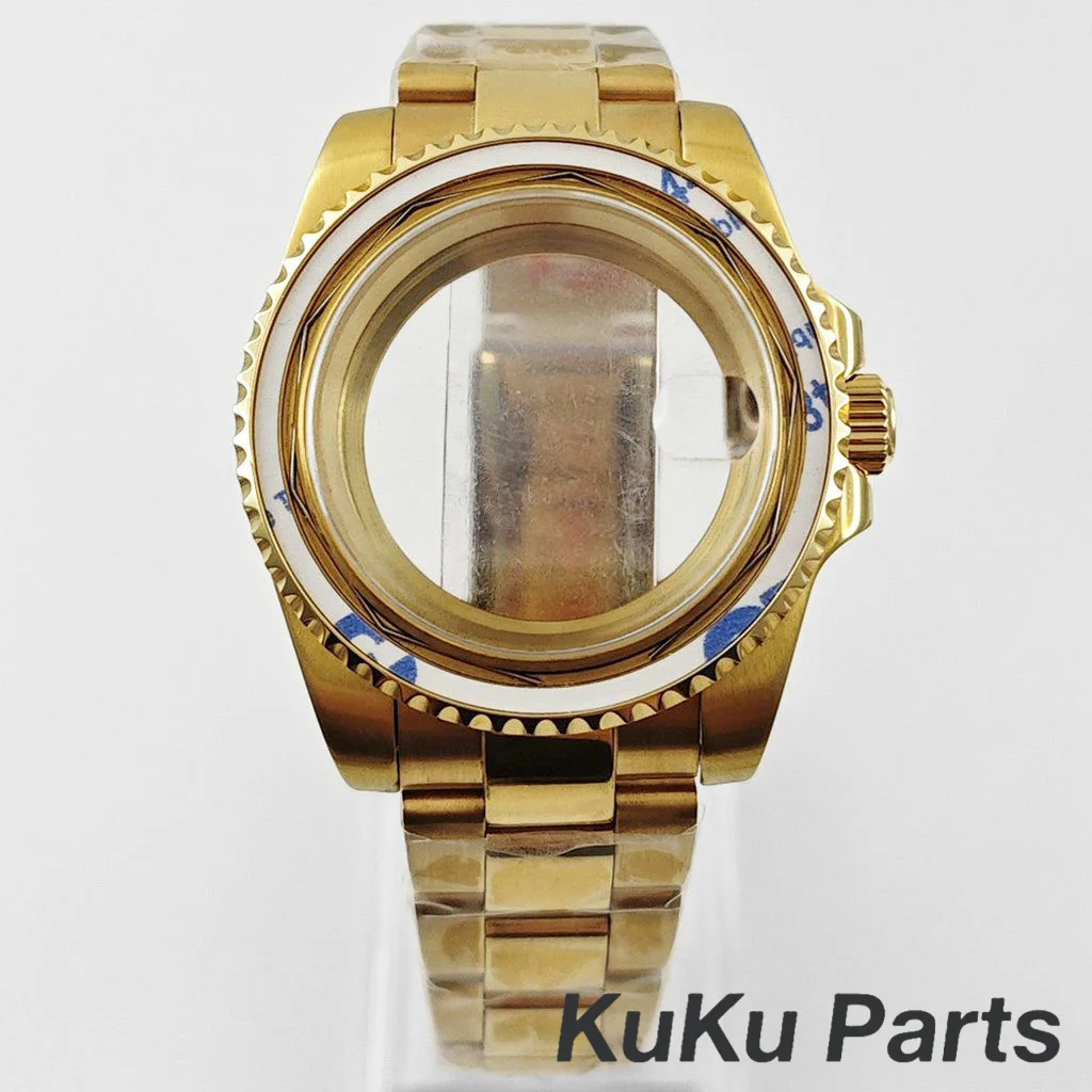 Gold 40MM Oyster Bracelet Sapphire Glass Waterproof Watch Case with 28.5mm Dial Compatibility