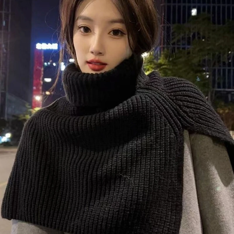 1PC Pullover Scarf Knitted Shawl Winter Scarf False Collar Coat Bib Warm Turtleneck Slit Jumper Shawl Clothes Accessories