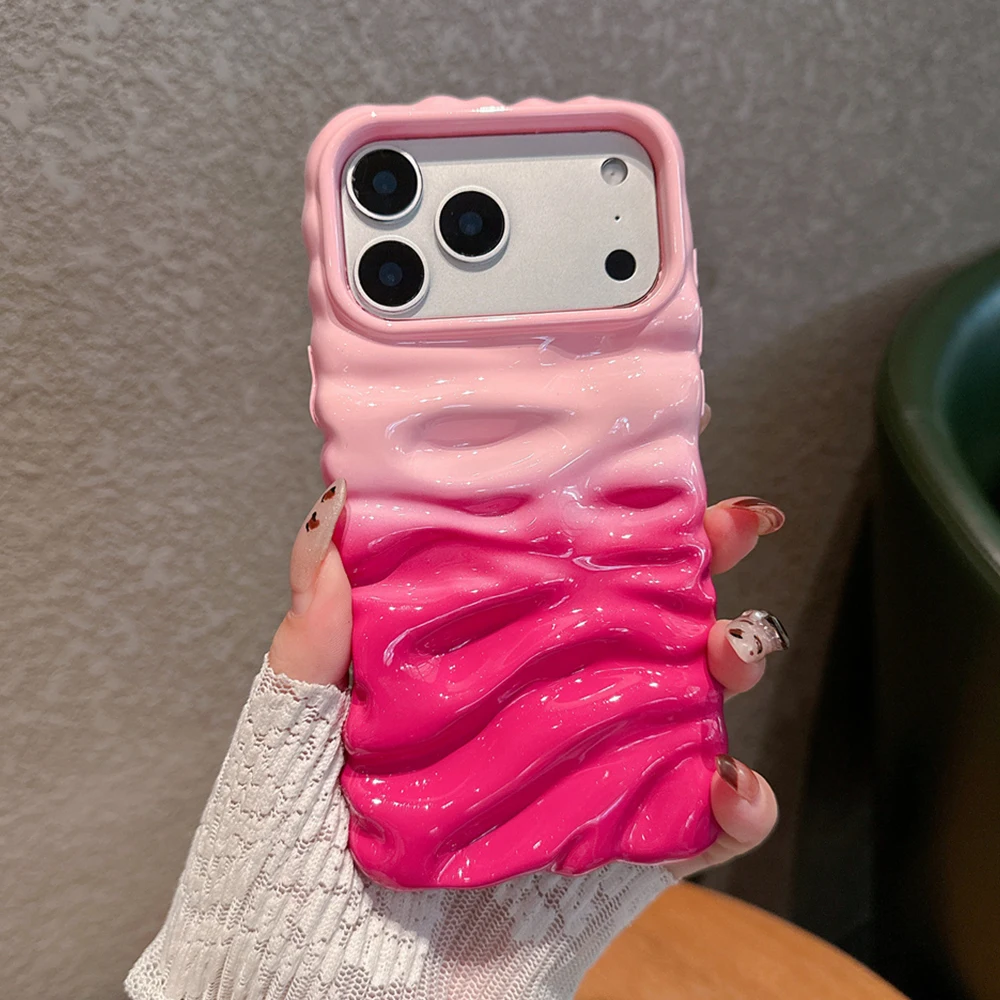 Gradient Pleated Water Ripple Glossy Phone Case - Dual Color Protective Back Cover