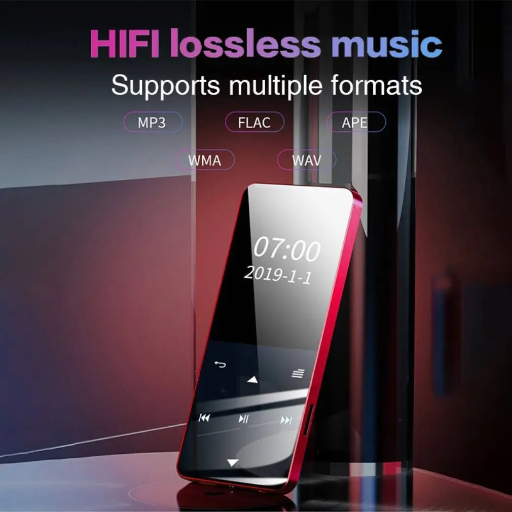 NEW2.0 Inch Metal Touch MP3 MP4 Music Player Bluetooth 5.0 Supports Card, with FM Alarm Clock Pedometer e-Book Built-in Speaker
