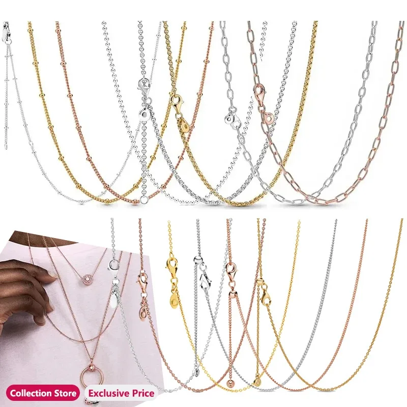 

Authentic S925 sterling silver exquisite bead chain original women's thick anchor logo basic necklace suitable for DIY charming