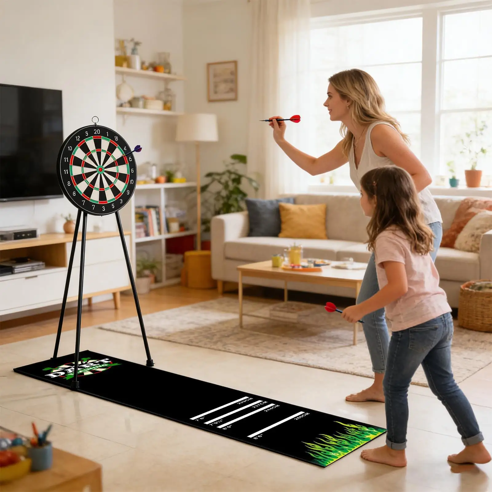 Versatile Anti-Slip Dart Mat with Rubber Granules - 300x34cm