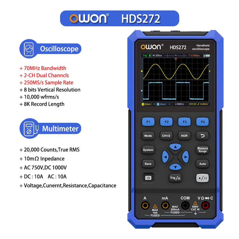 HDS242/HDS272/HDS2102/HDS2202 Multifunctional Handheld Digital Oscilloscope 100M