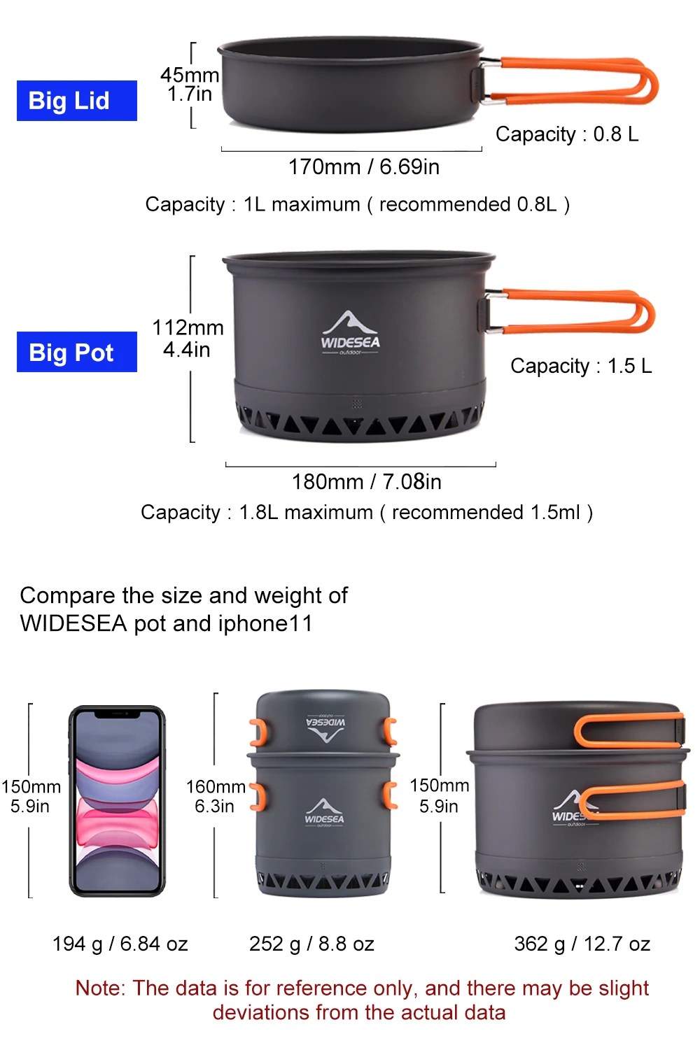 Widesea Camping Pot Cookware Set Heat Exchanger Cooking Outdoor Travel Portable Teapot Ultralight Bowl Hiking Picnic Barbecue