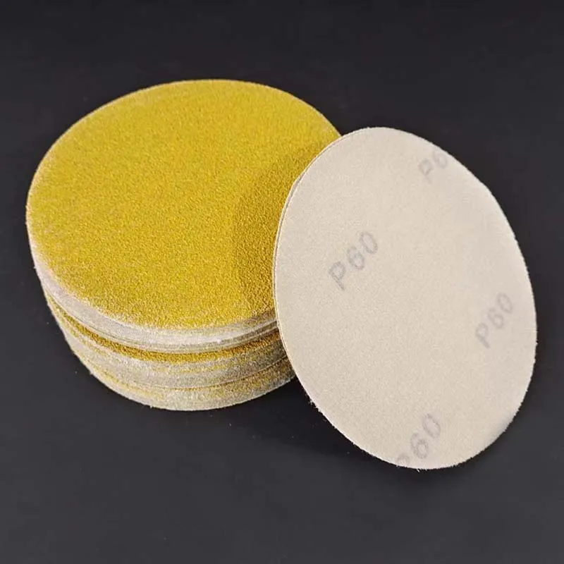 5인치 건식 연마 사포 125mm 황색 플로킹 디스크 사포 구멍 없음 연마 및 광택용