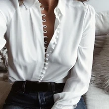 

Fashion Casual Solid Color ladies office Tops Sexy Buttons Long sleeve Blouse 2020 new Spring Women Chiffon white Shirt