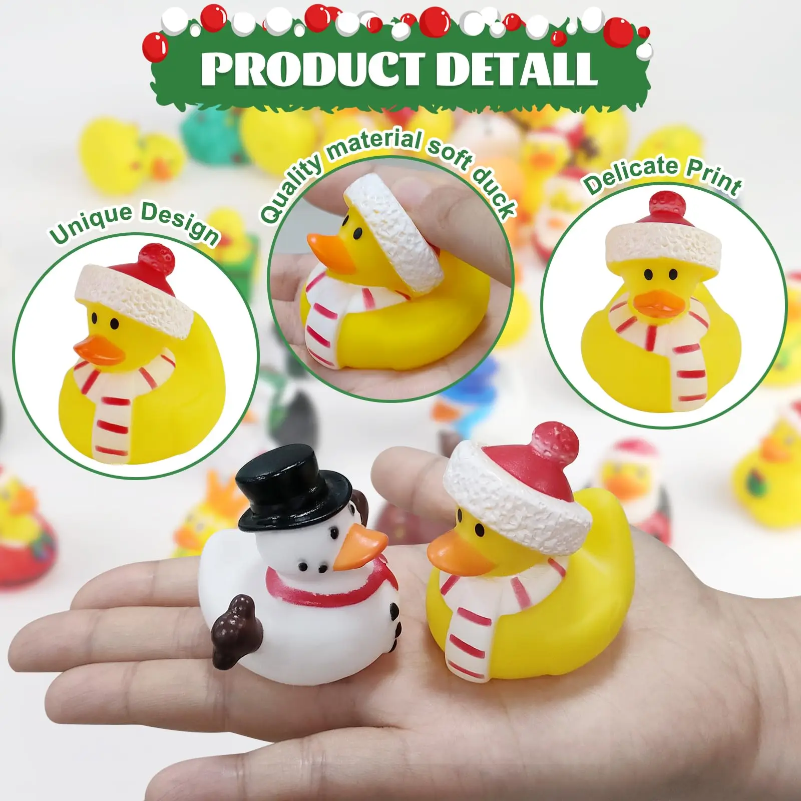 50/100 Pcs Christmas Rubber Ducks  Mini Christmas Ducks Toys Xmas Party Decorations Duck Pool Toys for Party 6