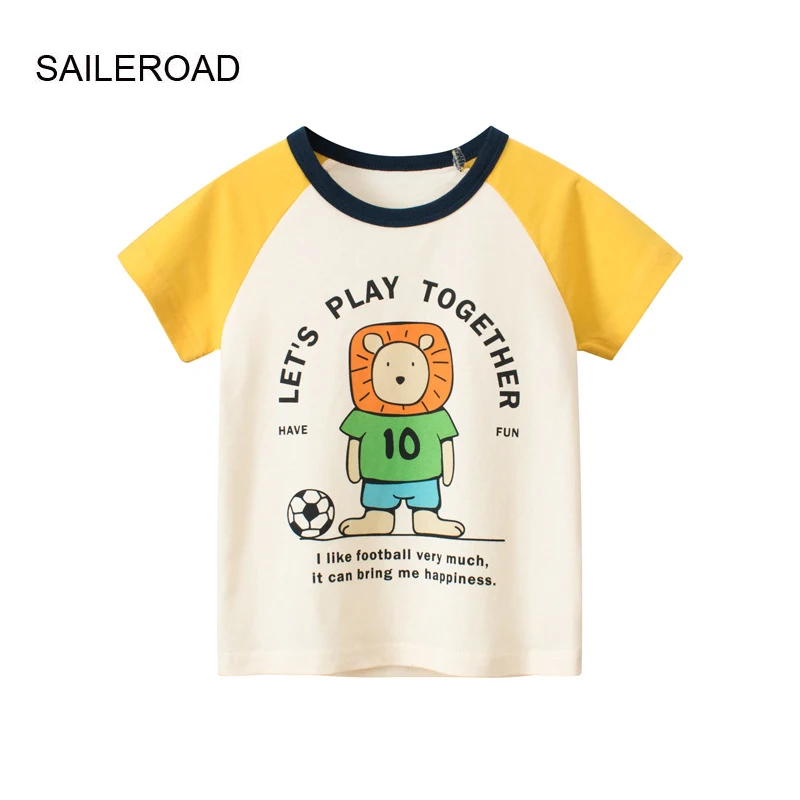 

SAILEROAD 2023 New Summer Kids T Shirt Cotton Short Sleeve Cartoon Lions T-shirts For Boys Tee Tops Children Clothes