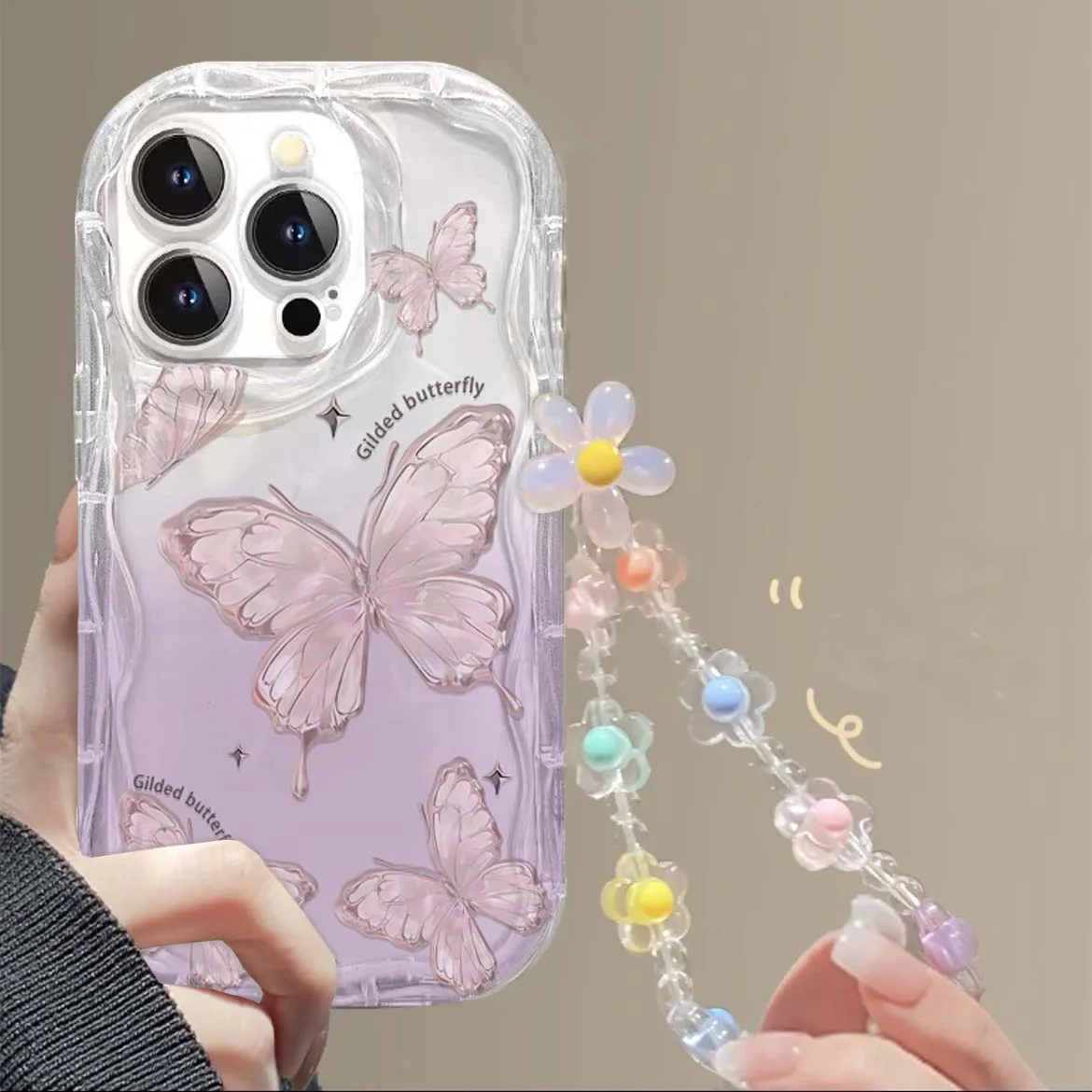 Elegant Butterfly & Flower Chain Phone Case