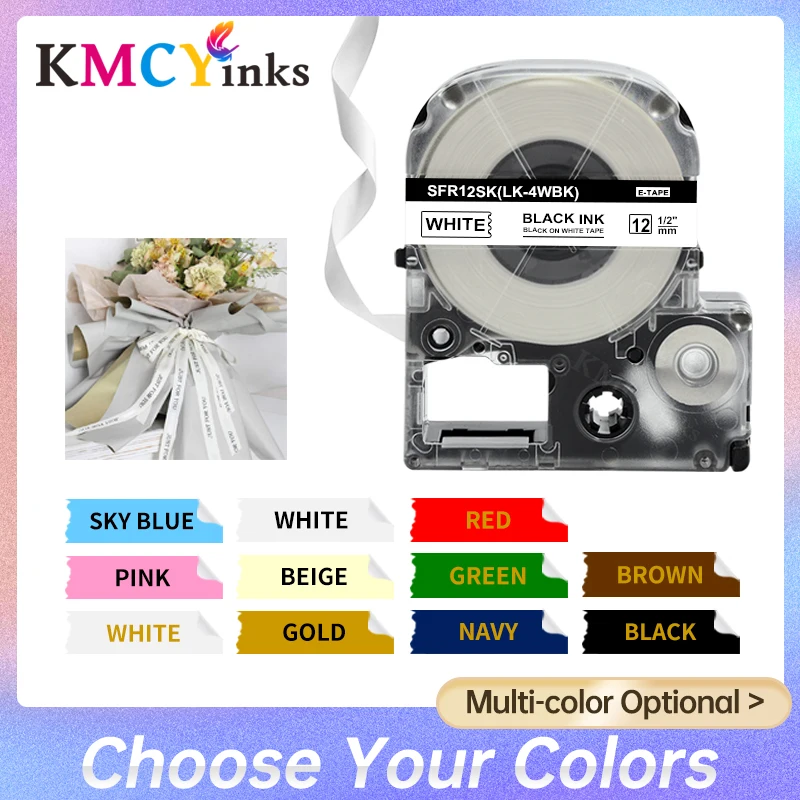 

KMCYinks Satin Ribbon Tape 9/12/18mm for Epson SFR12BK SFR12PK SFR12KZ SFR12NZ SFR12GZ SFR12RZ SS12KW for gifts LW-300 LW-400