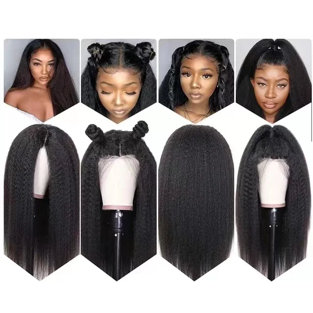 LYMTICS Kinky Straight Wig Synthetic Yaki Straight Hair Heat Resistant Fiber Kinky Afro Wigs For Black