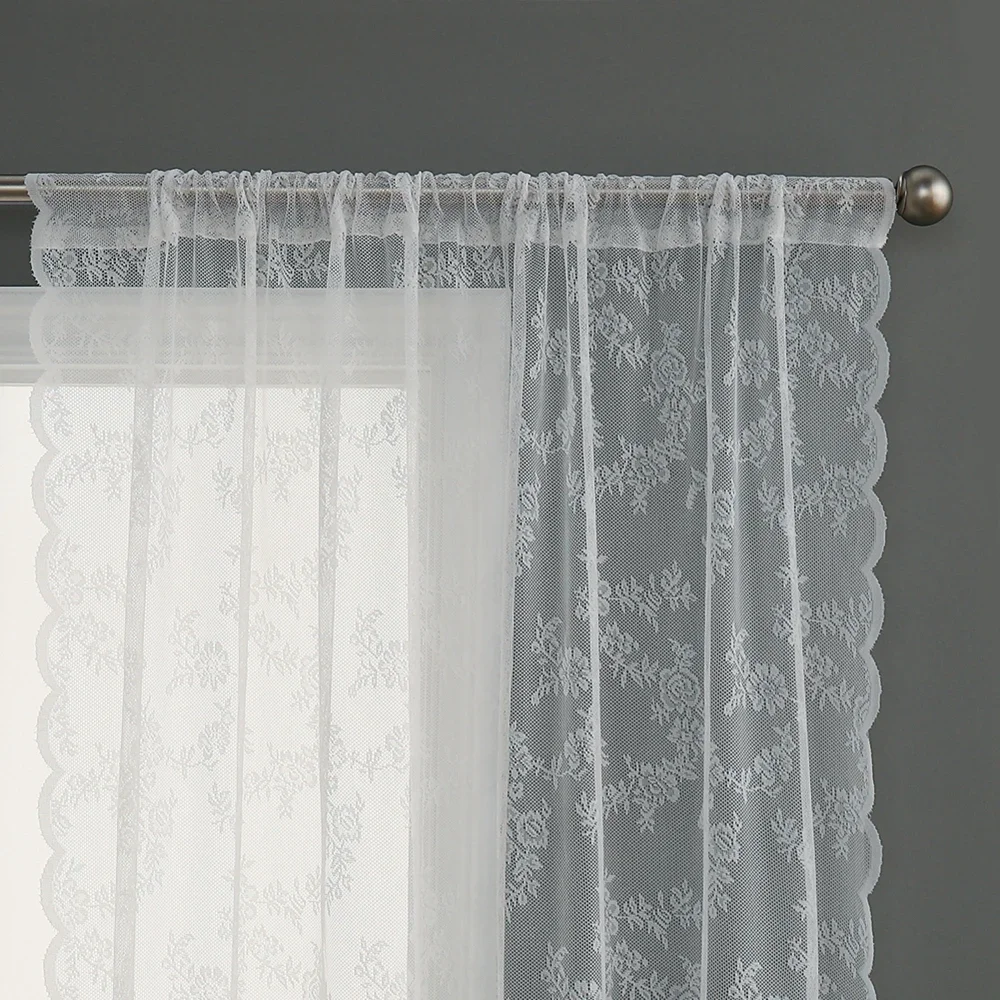 Lace Plant Beauty Flower Curtains 1 Piece Finished Rod Outdoor Pastoral Style White Yarn Curtains Bedroom Convex Window Decoration