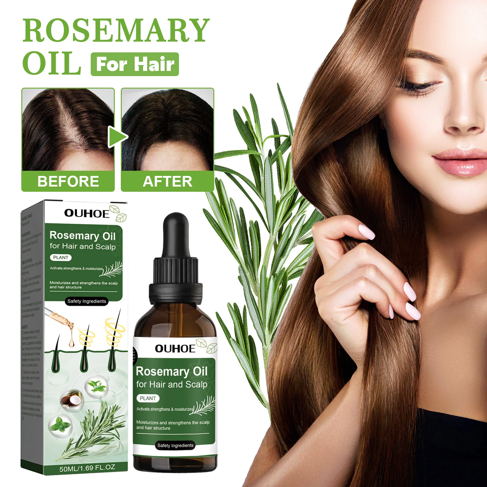 Ouhoe Hair Care Rosemary Oil Moisturizing Repair Dry and Dry Manic Dense Hair Strong Hairs Anti-Fall Hair Care Essential Oil