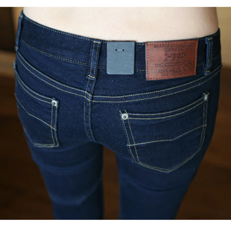 Low Waist Autumn Denim Jeans Women's Nine Points Slim Fit Elastic Butt Lifting Cuffed Pants Bla Long Trousers