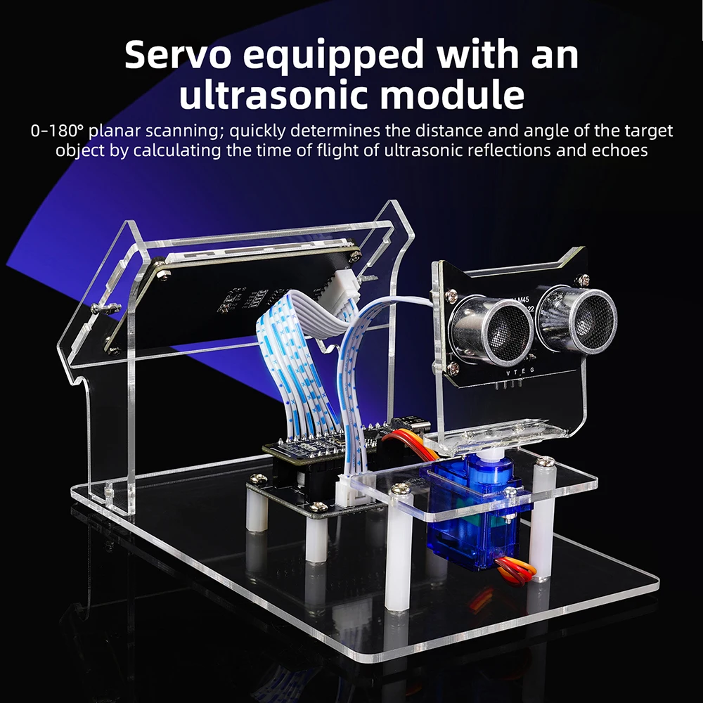 DC 5V Ultrasonic Radar Scanner DIY Kit HXFB Graphical Programming Core Board 0-180 Servo Scanning LCD Real-time Display