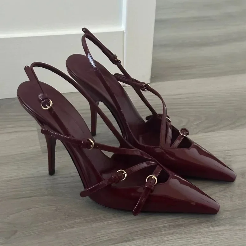 Women Slingback Sandals Women Sandals Sexy Slingbacks Narrow Band Buckle Strap Pumps Women Pointed Toe Thin Heels Wedding Party Sandals Mule Shoes